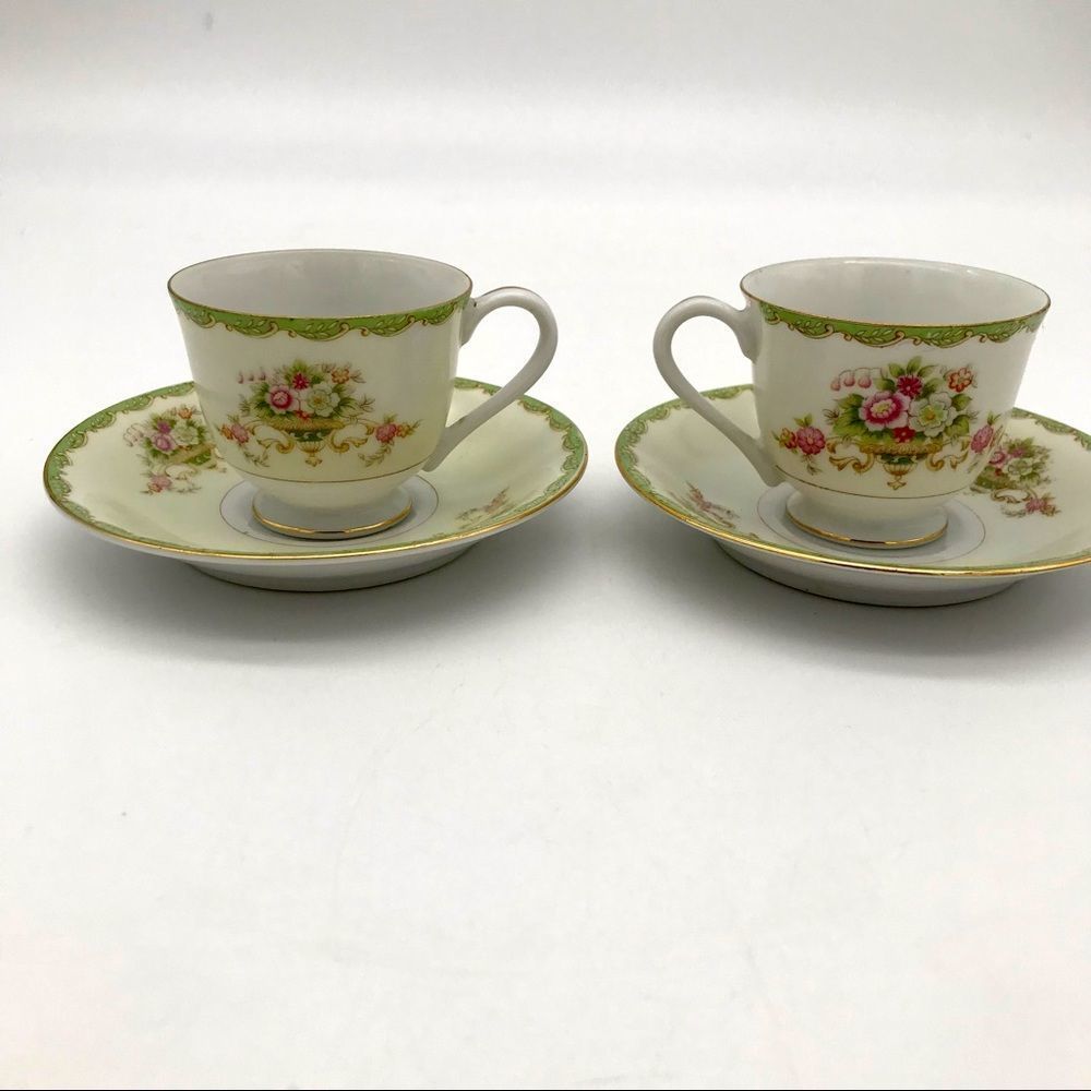 Vintage Cherry China Demitasse Tea Cup Pair Japan